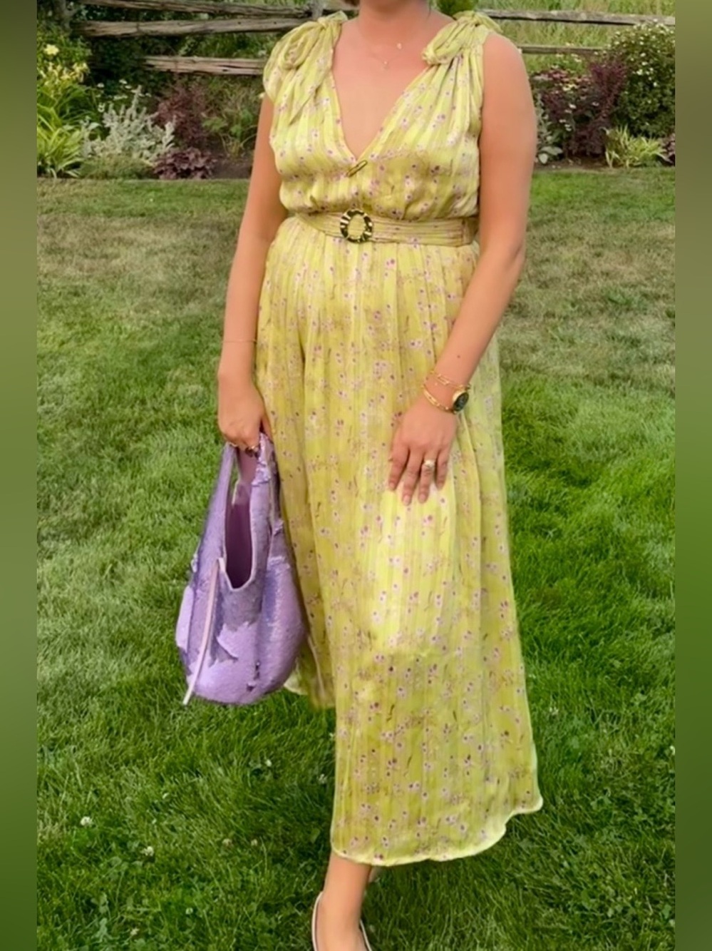 Lime Floral Tie-Shoulder Maxi Dress - size L